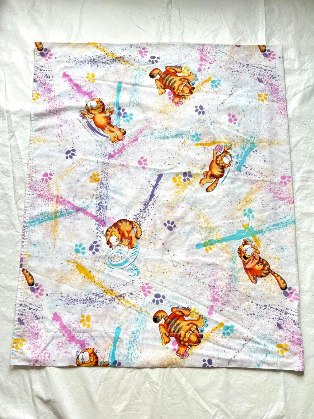 Vintage Garfield flat sheet splatter paint colorful full size 78x97" top bedding